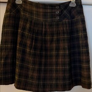 CAbi Dark Plaid A-Line Skirt with Button Detail